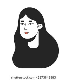 Long haired caucasian woman 2D linear cartoon character head. Attractive businesswoman young isolated line vector person face white background. Wavy hair lady pensive color flat spot illustration