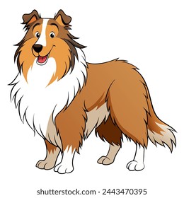 Long Haired Collie vector illustration isolated on white background in cartoon style.