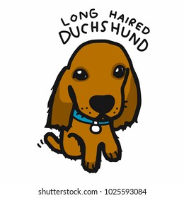 Long haired dachshund dog cartoon doodle style