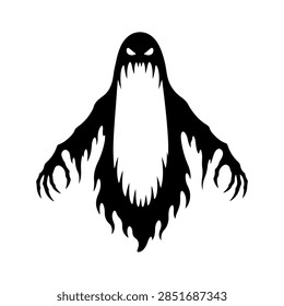 Long Haired Ghost Banshee Vector Line Art, Creepy Halloween Wispy Specter Illustration