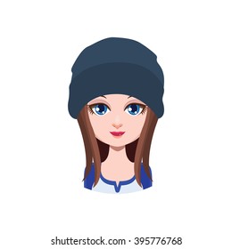 Long haired girl with beanie - brown color