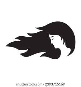 Diseño del logo de una chica de cabello largo soplando en el viento, diseño gráfico e icono