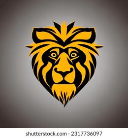 long haired golden male lion logo, symbol of strength, courage and power