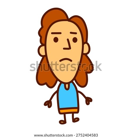 long haired man looking sad wearing blue tank top with unhappy expression