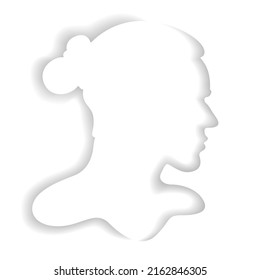 A long haired man with a pigtail.Paper cut style.Face silhouette.Portrait of a male character.Male face in profile.Origami silhouette.Artistic illustration of craft paper cut design.