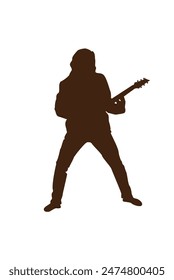 Long Haired Rock Guitarist Silhouette. Music and entertainment industry concept vector