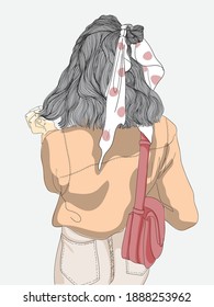 Long haired woman illustration for a walk outdoors