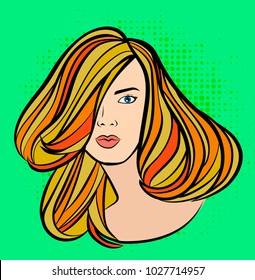 Long hairstyle girl vector banner for beauty salon. Cute woman