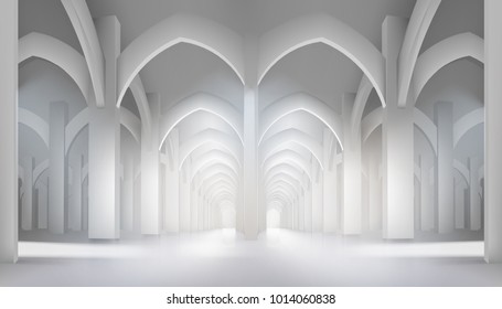 Long hall in historic interior. Vector illustration.