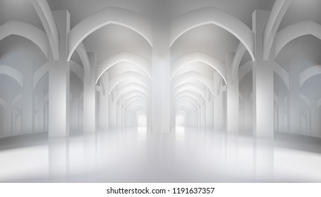 Long hall in historic interior. Vector illustration.