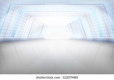 Long hall, large space. Vector illustration.