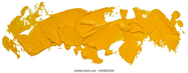 Long hand drawn isolated oil paintbrush stripe with dirty yellow color, eps 10 vector illustration