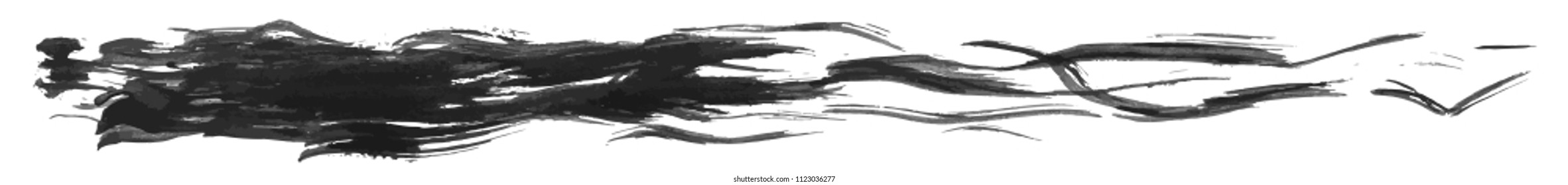 Long hand drawn isolated paintbrush stripe with dirty black color esp 10 vector illustration