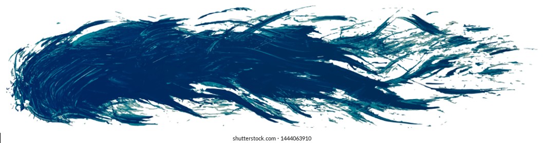 Long hand drawn isolated paintbrush stripe with dirty blue color eps 10 vector illustration. Cluster of colors at the beginning and torn ends of the edges.