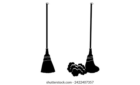 Long Handle Broom, black isolated silhouette