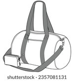 long handle duffle bag attached with small pouch flat sketch vector illustration technical cad drawing template