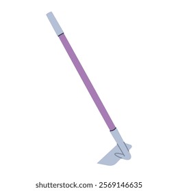 Long handle garden hoe. Gardening tool. Flat graphic element for spring and summer designs.