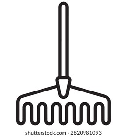 Long Handle Garden Leaf Rake Lawn Cleaning Yard Tool Line Art Vector Page For Gardening Coloring Book