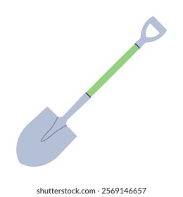 Long handle garden shovel. Gardening tool. Flat graphic element for spring and summer designs.