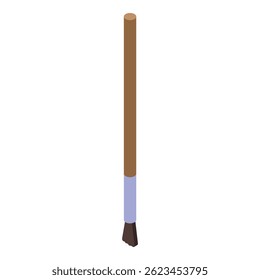 Long handled paint brush standing up with bristles down in minimalist isometric icon style