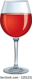long handled red wine glass with real glass shading, half full glass, vector art