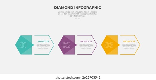 long hexagon base shape infographic outline style with 3 point template with arrow fill base on left badge for slide presentation vector