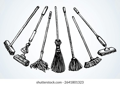 Long Home Mop. Vector drawing