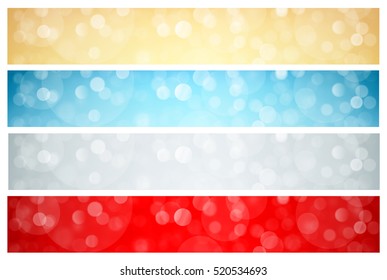 Long Horizontal Abstract Banner Set - Golden, Silver, Blue and Red 