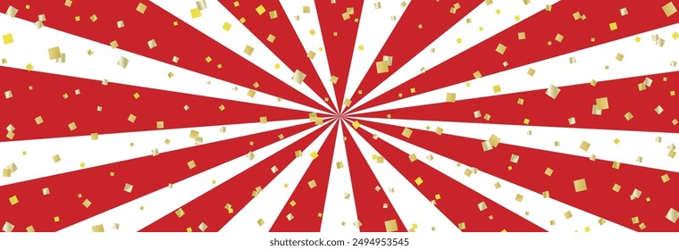 Long horizontal background banner background with gold leaf and red and white sunburst