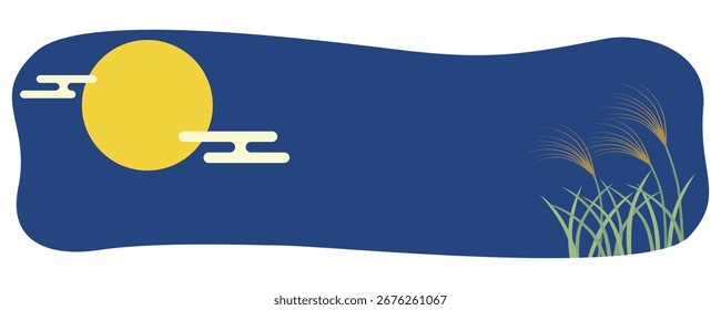 Eine lange horizontale Banner-Hintergrund-Illustration des Mond Mitte Herbst, japanische Pampas Gras, und Herbst Landschaft