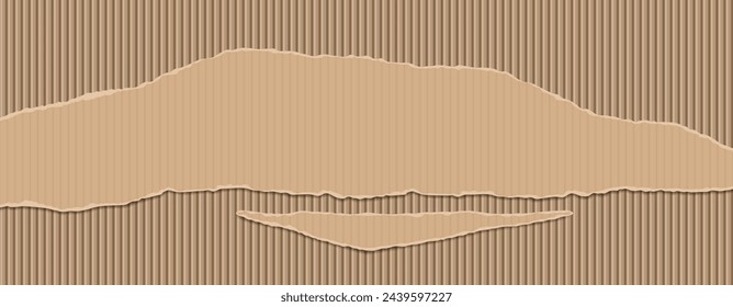 Long horizontal banner and background made of torn corrugated packaging textured cardboard. Packing concept design. Vector illustration