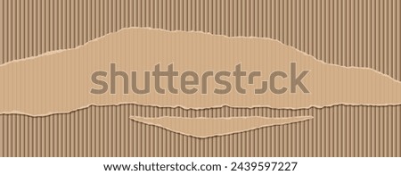 Long horizontal banner and background made of torn corrugated packaging textured cardboard. Packing concept design. Vector illustration