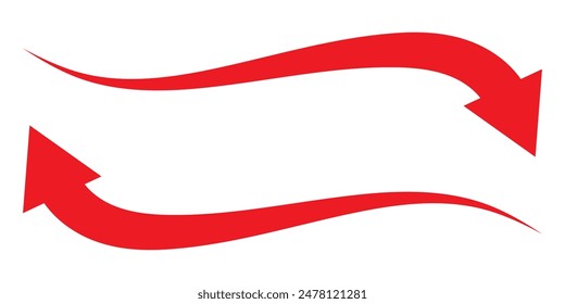 Long Horizontal curve Arrows icon, silhouette, vector. Long red arrow vector. Big arrow, cursor vector. Big arrow for web design. Large arrow vector and icon.