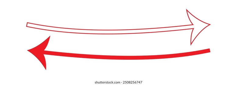 Curva horizontal longa Ícone de setas, silhueta, vetor. Vetor de seta vermelha longa. Seta grande, vetor de cursor. Seta grande para web design. Vetor e ícone de seta grande.