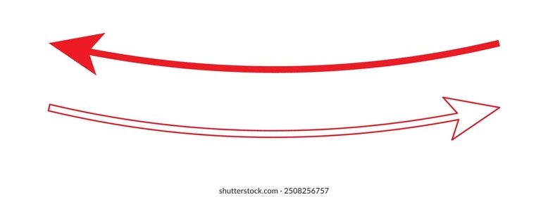 Curva horizontal longa Ícone de setas, silhueta, vetor. Vetor de seta vermelha longa. Seta grande, vetor de cursor. Seta grande para web design. Vetor e ícone de seta grande.