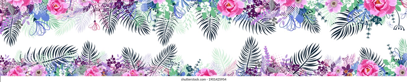 A long horizontal frame with butterflies. site header. Vector illustration
