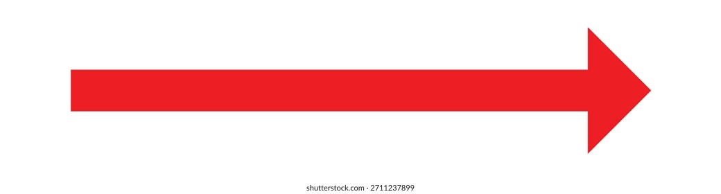 Long horizontal red arrow. Red long arrow pointing to the right. Vector long arrow isolated on white background.