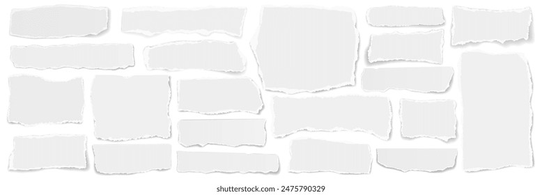 A long horizontal set of torn pieces of paper isolated on a white background. Paper collage. Vector illustration.