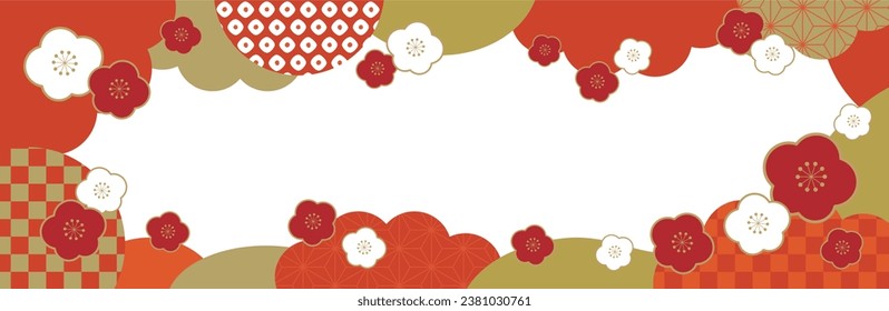 Long horizontal square frames with transparent center with orange Japanese patterns, cloud shapes, etc.