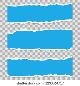 Long Horizontal Torn Off Pieces of Paper. Empty Isolated Edges set on Transparent Background. Template for Advertising. Vector Illustration
