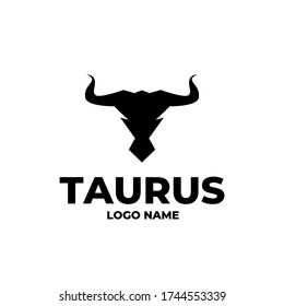 Long Horn Bull Buffalo Cow Cattle Head, Taurus logo design inspiration
