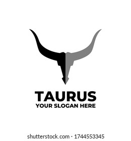 Long Horn Bull Buffalo Cow Cattle Head, Taurus logo design inspiration