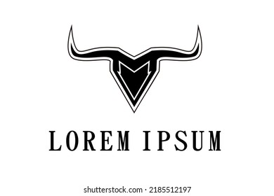 Long Horn Bull Buffalo Cow Cattle Head  Taurus logo design inspiration