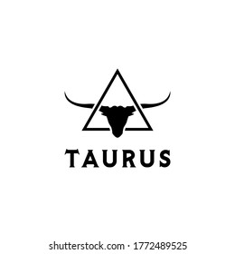 Long Horn Bull Cow Cattle Head Toro And Triangle for Taurus logo design inspiration