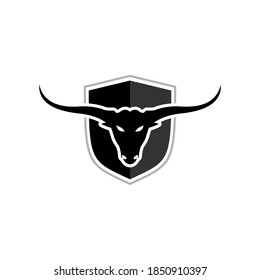 Long Horn Bull Cow Cattle Head Toro  for Taurus with shield  logo design inspiration