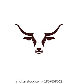 Long Horn Cow Head Vector Design Template.