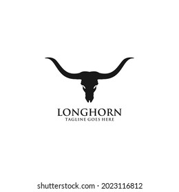 Long Horn Head Skull Vector Logo Illustration.