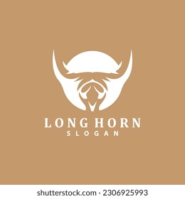 Long Horn Logo, Livestock Bull Animal Vector, Retro Vintage Design, Silhouette Icon, Template Brand