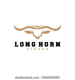 Long Horn Logo, Livestock Bull Animal Vector, Retro Vintage Design, Silhouette Icon, Template Brand