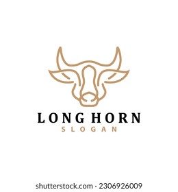 Long Horn Logo, Livestock Bull Animal Vector, Retro Vintage Design, Silhouette Icon, Template Brand